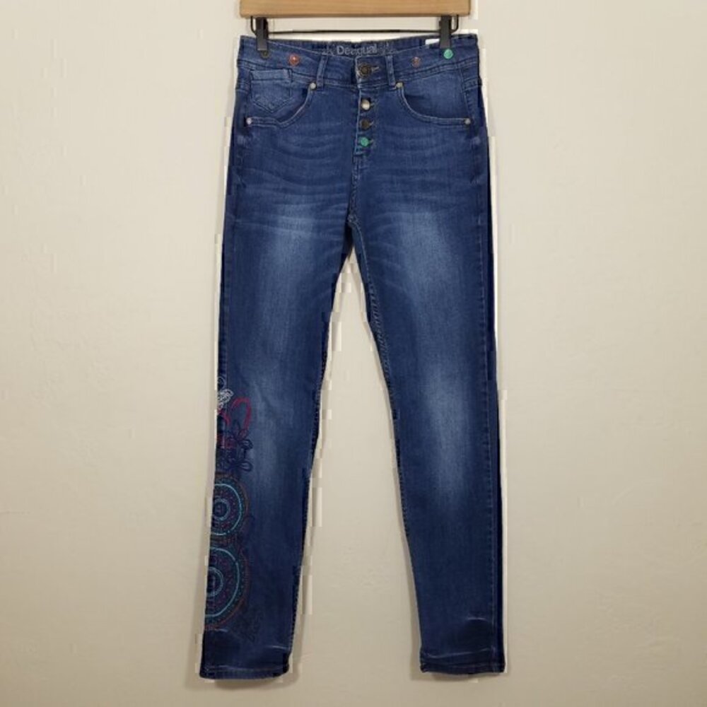 Desigual THE LOVE Boyfriend Button Fly Embroidered Stretch Jeans Size 26